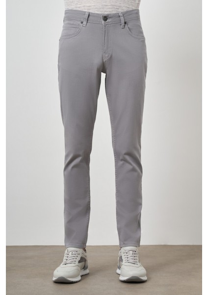 Erkek Gri Pamuk 5 Cep Slim Fit Jean Kot Pantolon