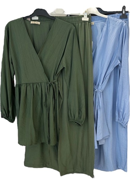 Z-521 Pile ve Kimono Detaylı Pantolonlu Çilek Ikili Takım