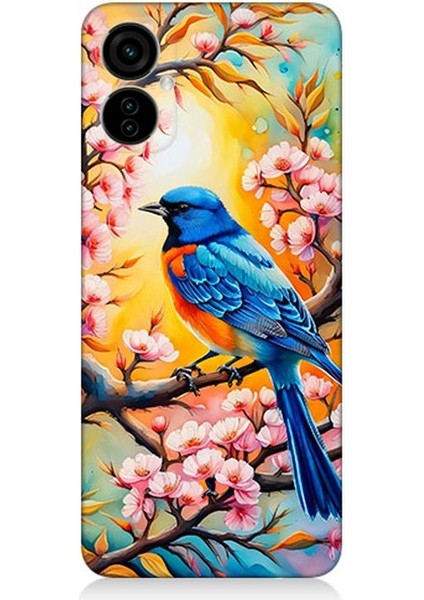 Tecno Camon 19 Neo Uyumlu Pembe Dallarda Mavi Kuş Desenli Silikon Kılıf