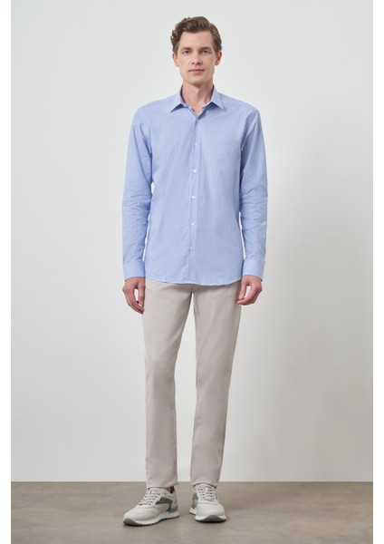 Erkek A. Mavi Pamuk Trend Slim Fit Sert Yaka Gömlek fiyatları