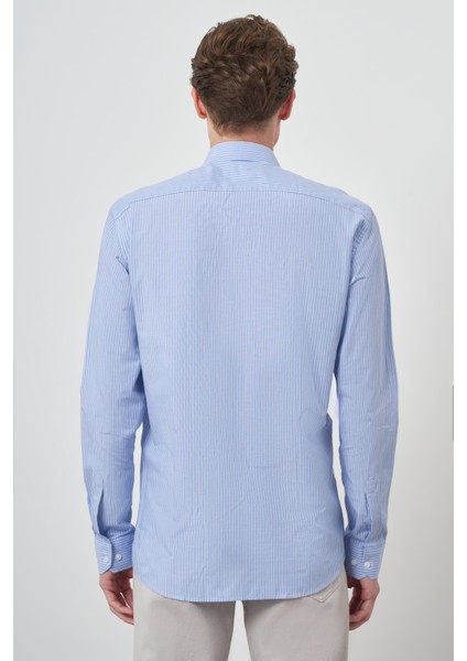 Erkek A. Mavi Pamuk Trend Slim Fit Sert Yaka Gömlek indirimleri