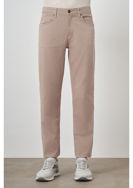 Erkek Bej Pamuk 5 Cep Dynamic Fit Jean Kot Pantolon