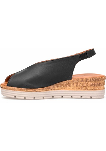 Elit ZEYN8094 Kadın Hakiki Deri Ortopedik Dolgu Topuk Sandalet Siyah modelleri