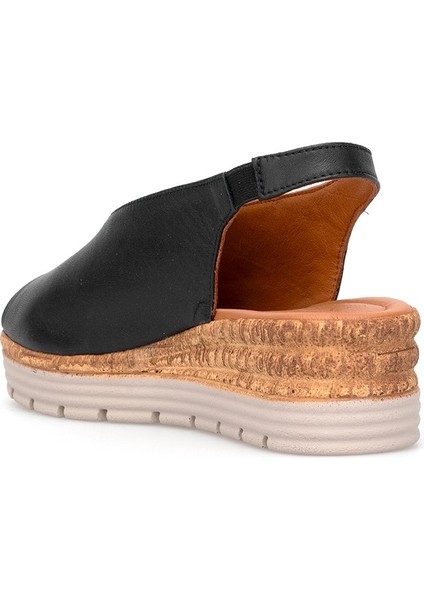 Elit ZEYN8094 Kadın Hakiki Deri Ortopedik Dolgu Topuk Sandalet Siyah fırsatları