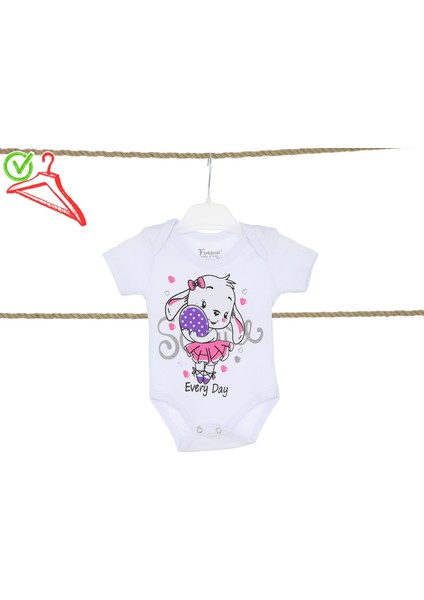 Kız Bebek Çocuk Zıbın Body Baskılı Beyaz Renk
