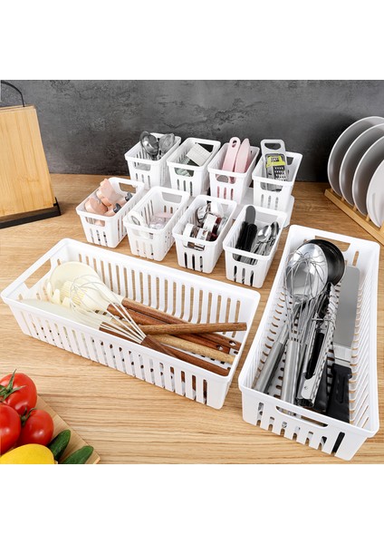 10 Parça Modüler Kaşıklık Seti - Çok Amaçlı Çekmece Içi Düzenleyici Mutfak Organizer Kepçelik Beyaz