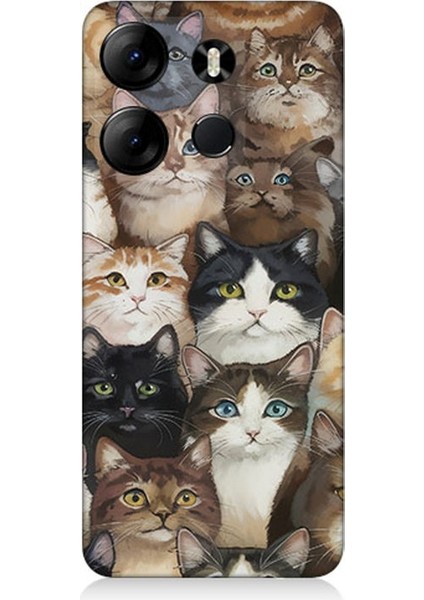 Tecno Spark Go 2023 Uyumlu Kedi Kalabalığında Kaos Desenli Silikon Kılıf