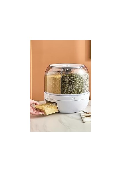 Mobee Kuru Gıda ve Bakliyat Organizeri 360 Derece Dönebilen 6 Bölmeli Hava Geçirmez Saklama Kutusu