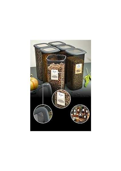 Renkli Etiketli 6lı Foly Erzak Saklama Kabı 1,75 Litre Antrasit