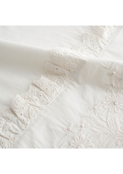 Elsa Çift Kişilik Nevresim Takımı %100 Organik Pamuk Perkal Nakışlı Krem 200X220 cm