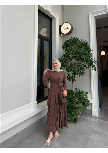 Kadın Kat Kat Uzun Ince Yazlık Modal Elbise
