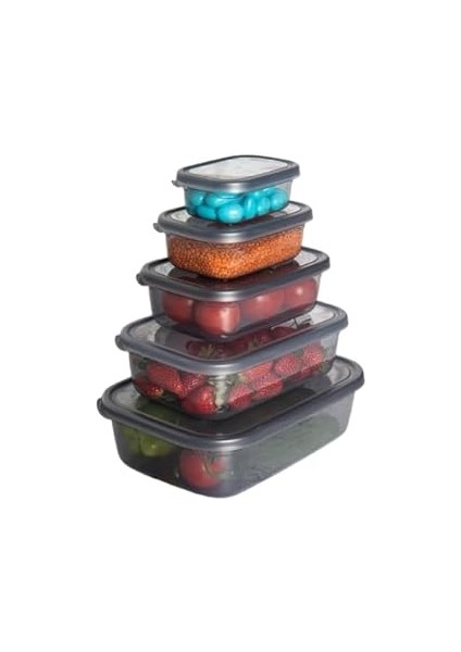 Aes Home Nare Dikdörtgen Sızdırmaz Saklama Kapları Füme (5'li Set)