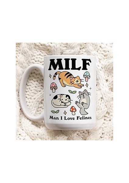 Print Dore Kahve Kupa, Kedileri Sevdiğim Adam Milf Seramik Bardak, Sevgili,ıngilizce Kupa