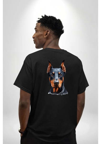 Sadık Doberman Cesur Güçlü Köpek Tasarımı Siyah Oversize Kadın Erkek Ön ve Sırt Baskılı Tişört indirimleri