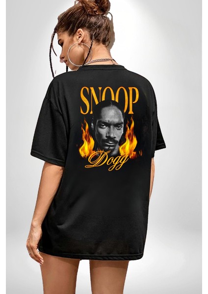 Snoop Dogg Rap Hip-Hop 90'lar Siyah Oversize Kadın Erkek Ön ve Sırt Baskılı Tişört fiyatları