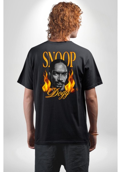 Snoop Dogg Rap Hip-Hop 90'lar Siyah Oversize Kadın Erkek Ön ve Sırt Baskılı Tişört indirimleri