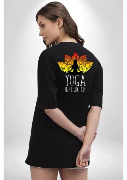 Yoga ve Meditasyon Lotus Çiçeği Siyah Oversize Kadın Erkek Ön ve Sırt Baskılı Tişört fiyatları