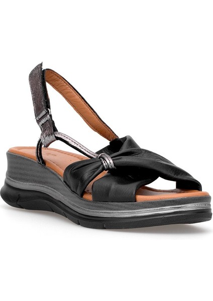 Elit Zeyn 8066 Kadın Hakiki Deri Dolgu Topuk Sandalet Siyah fiyatları