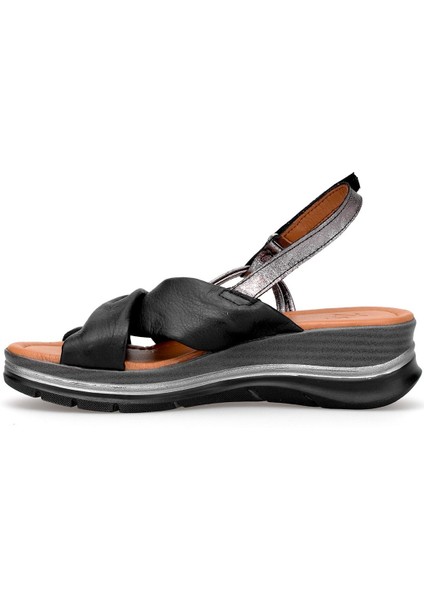 Elit Zeyn 8066 Kadın Hakiki Deri Dolgu Topuk Sandalet Siyah modelleri