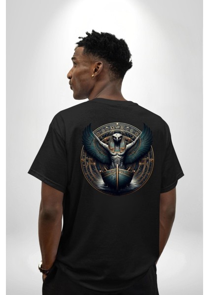 Nemty Tanrısı Seyahat ve Güven Mısır Siyah Oversize Kadın Erkek Ön ve Sırt Baskılı Tişört fiyatları