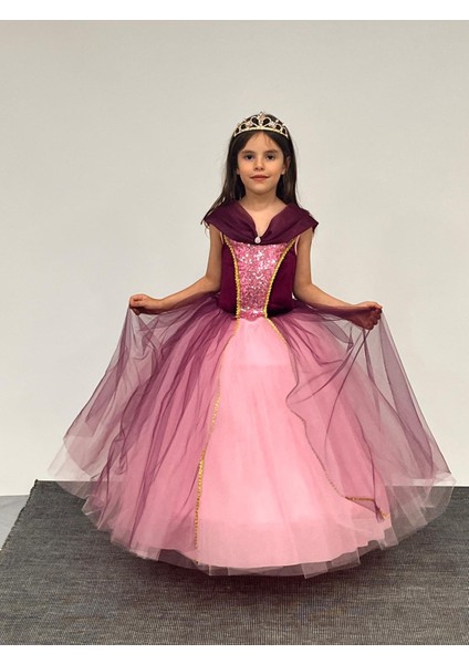 Kız Çocuk Kostüm Mor Rapunzel Düşük Omuz Detaylı Kasnaklı Kabarık Kostüm 3-8 Yaş