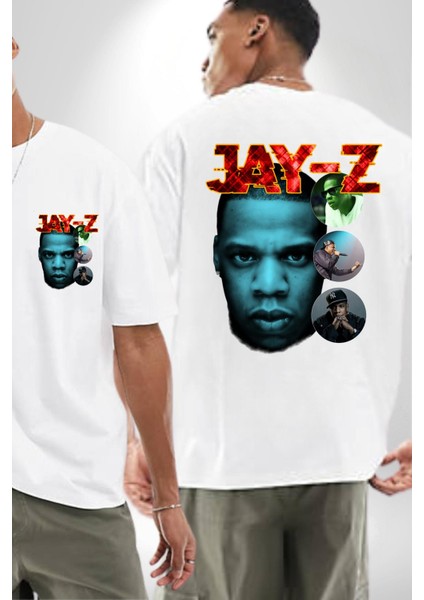 Jay-Z Rap Müzik Hip Hop 90'lar Efsanesi Beyaz Oversize Kadın Erkek Ön ve Sırt Baskılı Tişört