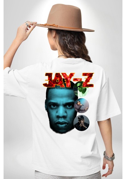 Jay-Z Rap Müzik Hip Hop 90'lar Efsanesi Beyaz Oversize Kadın Erkek Ön ve Sırt Baskılı Tişört fiyatları