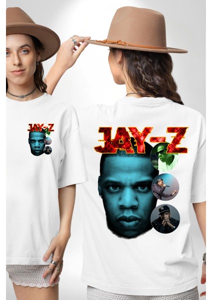 Jay-Z Rap Müzik Hip Hop 90'lar Efsanesi Beyaz Oversize Kadın Erkek Ön ve Sırt Baskılı Tişört fırsatları