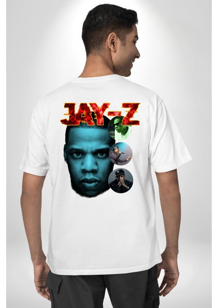Jay-Z Rap Müzik Hip Hop 90'lar Efsanesi Beyaz Oversize Kadın Erkek Ön ve Sırt Baskılı Tişört indirimleri