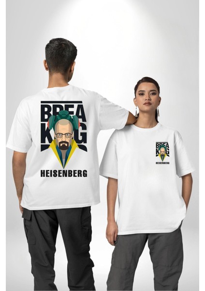Breaking Bad Heisenberg Beyaz Oversize Kadın Erkek Ön ve Sırt Baskılı Tişört