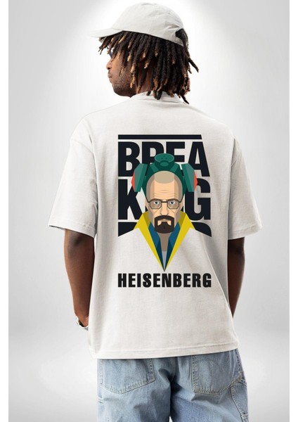 Breaking Bad Heisenberg Beyaz Oversize Kadın Erkek Ön ve Sırt Baskılı Tişört