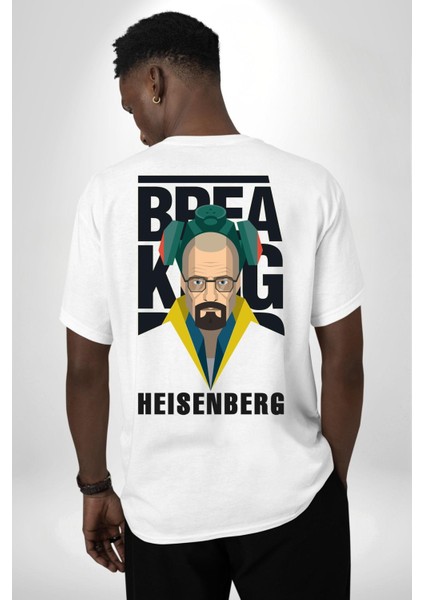 Breaking Bad Heisenberg Beyaz Oversize Kadın Erkek Ön ve Sırt Baskılı Tişört