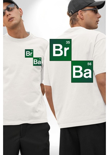 Periyodik Tablo Heisenberg Breaking Bad Beyaz Oversize Kadın Erkek Ön ve Sırt Baskılı Tişört