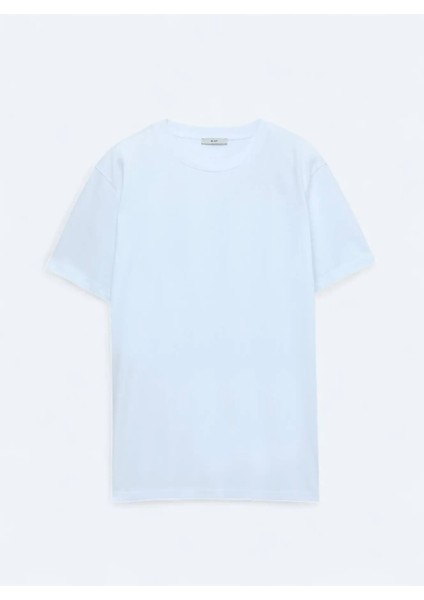 Beyaz Bisiklet Yaka %100 Pamuk T-Shirt