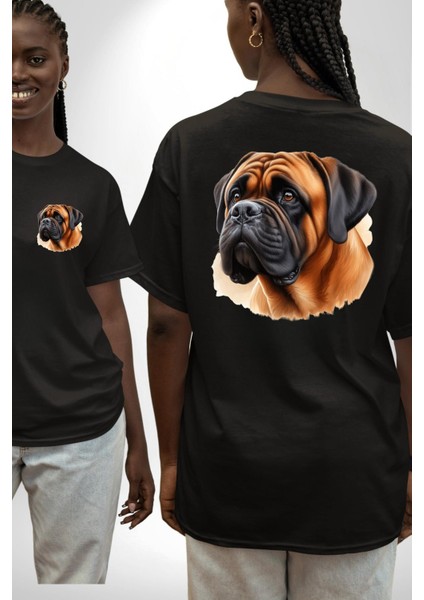 Bullmastiff Köpek Aşkı Siyah Oversize Kadın Erkek Ön ve Sırt Baskılı Tişört fırsatları