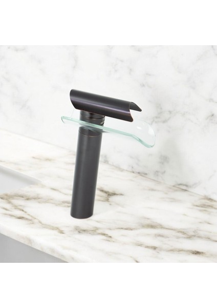 Antik Siyah Glass Desing Çanak Lavabo Bataryası Siyah Cam Detaylı Yüksek Lavabo Armatür