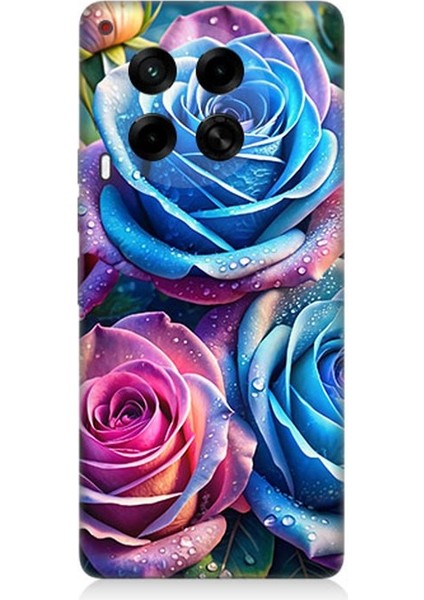 Tecno Camon 30 Uyumlu Gökkuşağı Renkli Güller Desenli Silikon Kılıf