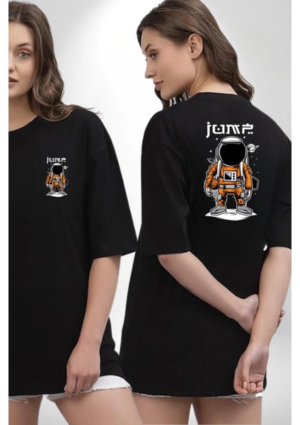 Uzay Astronotu Basketbol Siyah Oversize Kadın Erkek Ön ve Sırt Baskılı Tişört fırsatları