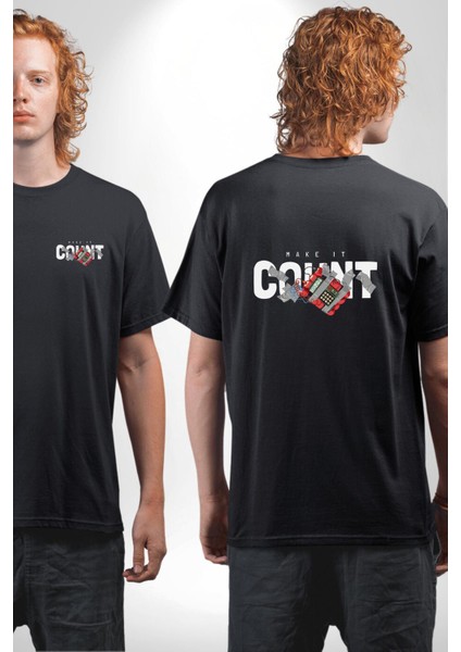 Her Anı Değerli Kıl Baskılı Siyah Oversize Kadın Erkek Ön ve Sırt Baskılı Tişört