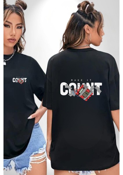 Her Anı Değerli Kıl Baskılı Siyah Oversize Kadın Erkek Ön ve Sırt Baskılı Tişört fırsatları