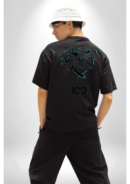 The 100 Yüksekten Düşüş Soyut Hayatta Kalma Siyah Oversize Kadın Erkek Ön ve Sırt Baskılı Tişört fiyatları