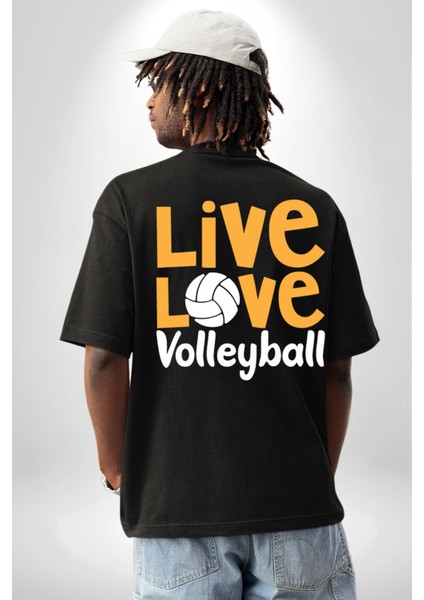 Live Love Voleybol Hayatım Siyah Oversize Kadın Erkek Ön ve Sırt Baskılı Tişört indirimleri