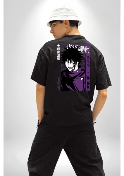 Megumi Fushiguro Jujutsu Kaisen Anime Siyah Oversize Kadın Erkek Ön ve Sırt Baskılı Tişört fiyatları