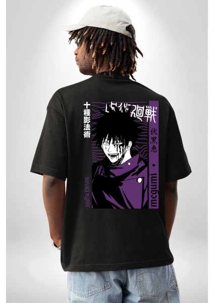 Megumi Fushiguro Jujutsu Kaisen Anime Siyah Oversize Kadın Erkek Ön ve Sırt Baskılı Tişört indirimleri