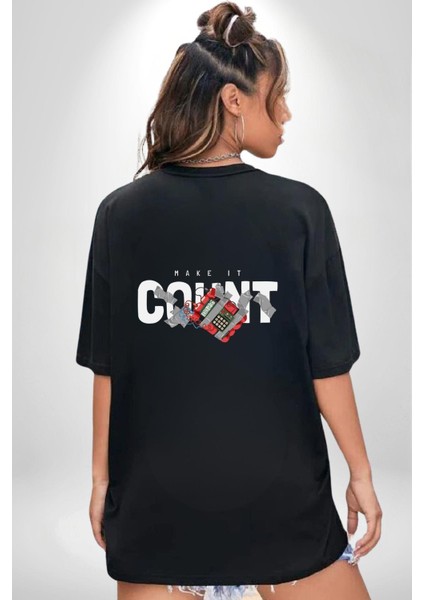 Her Anı Değerli Kıl Baskılı Siyah Oversize Kadın Erkek Ön ve Sırt Baskılı Tişört indirimleri
