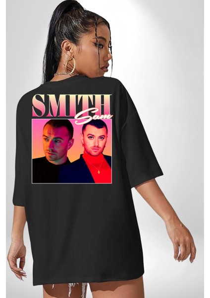Sam Smith Müzik Siyah Oversize Kadın Erkek Ön ve Sırt Baskılı Tişört indirimleri