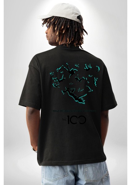 The 100 Yüksekten Düşüş Soyut Hayatta Kalma Siyah Oversize Kadın Erkek Ön ve Sırt Baskılı Tişört indirimleri