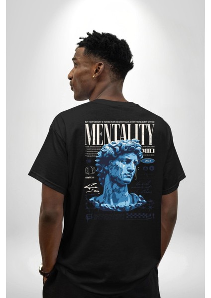 Mentalite ve Güç Zihinsel Miras Derin Düşünceler Siyah Oversize Kadın Erkek Ön ve Sırt Baskılı Tişört fiyatları