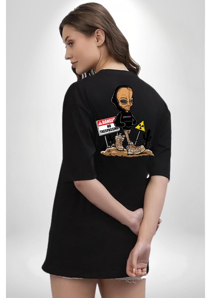 Astroworld Alien Uzaylı Radyasyon Siyah Oversize Kadın Erkek Ön ve Sırt Baskılı Tişört indirimleri