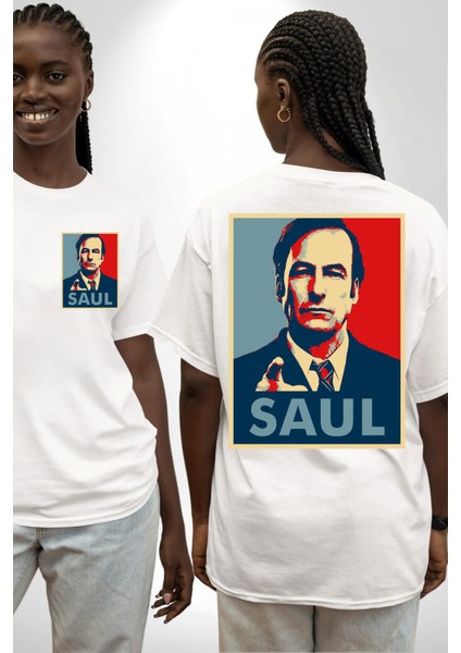 Better Call Saul Dizi Temalı Karakter Beyaz Oversize Kadın Erkek Ön ve Sırt Baskılı Tişört fırsatları